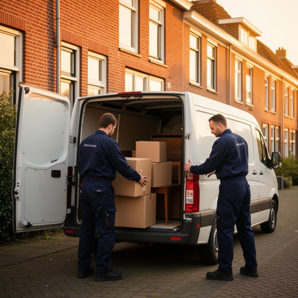 Team van Woningontruiming Heerlen laadt netjes inboedel in een bestelbus voor een woning in Heerlen